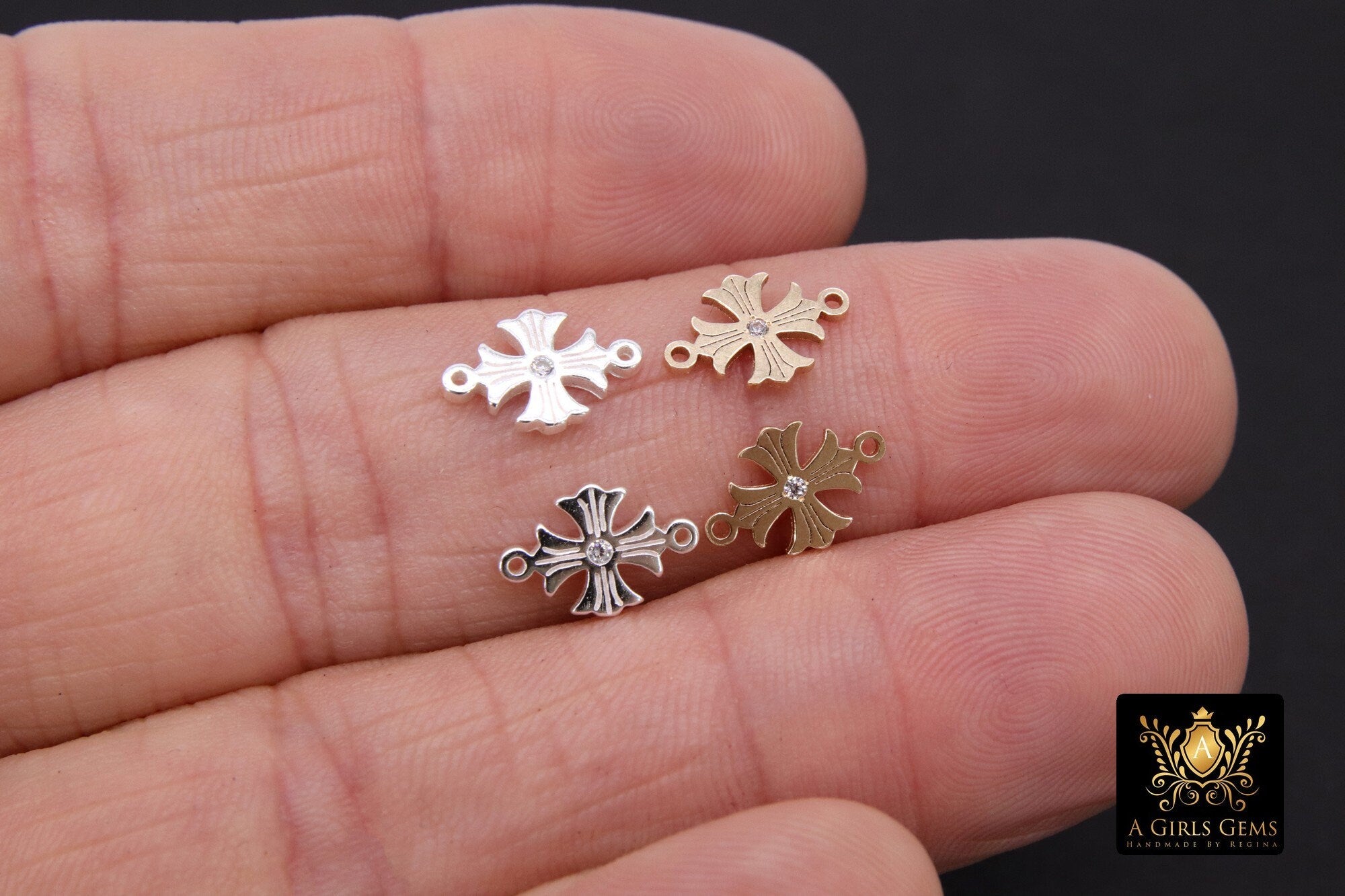 14 K Gold Filled Cross Connectors, CZ 925 Sterling Silver Filigree Crosses #3425, Pattern Textured 14 20 Jewelry