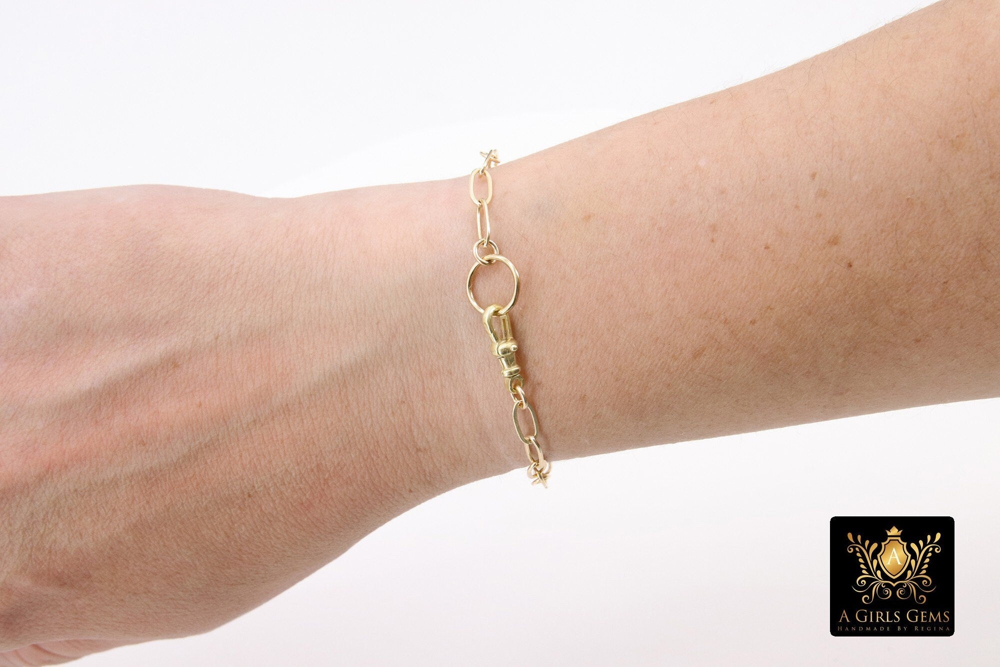 14K Gold Filled Paperclip Charm Bracelet, 14 K Gold Filled Swivel Fob Bracelet #2687, Fob Clip 8 mm Statement Bracelet