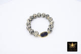 Blue Navy Druzy Beaded Bracelet, 10 mm Dalmatian Gold Stretchy Bracelet #795, Druzy Charm Bracelet