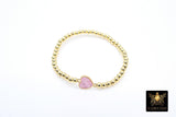 Shell Heart Beaded Bracelet, 6 mm Blue Pink Gold Stretchy Bracelet #795, White or Black Charm Bracelet