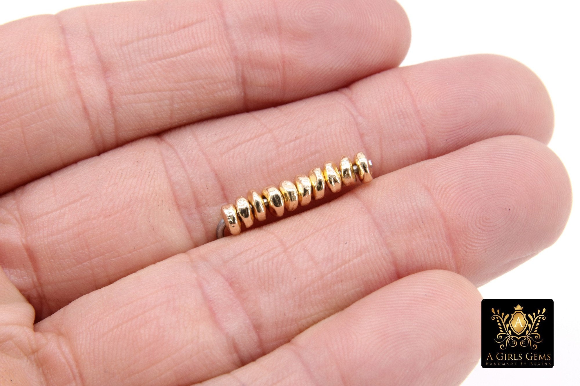 Gold Round 4 mm Nugget Beads, 20 Pc Round Rondelle Spacer Beads #680, Nugget Shaped Heishi Bead