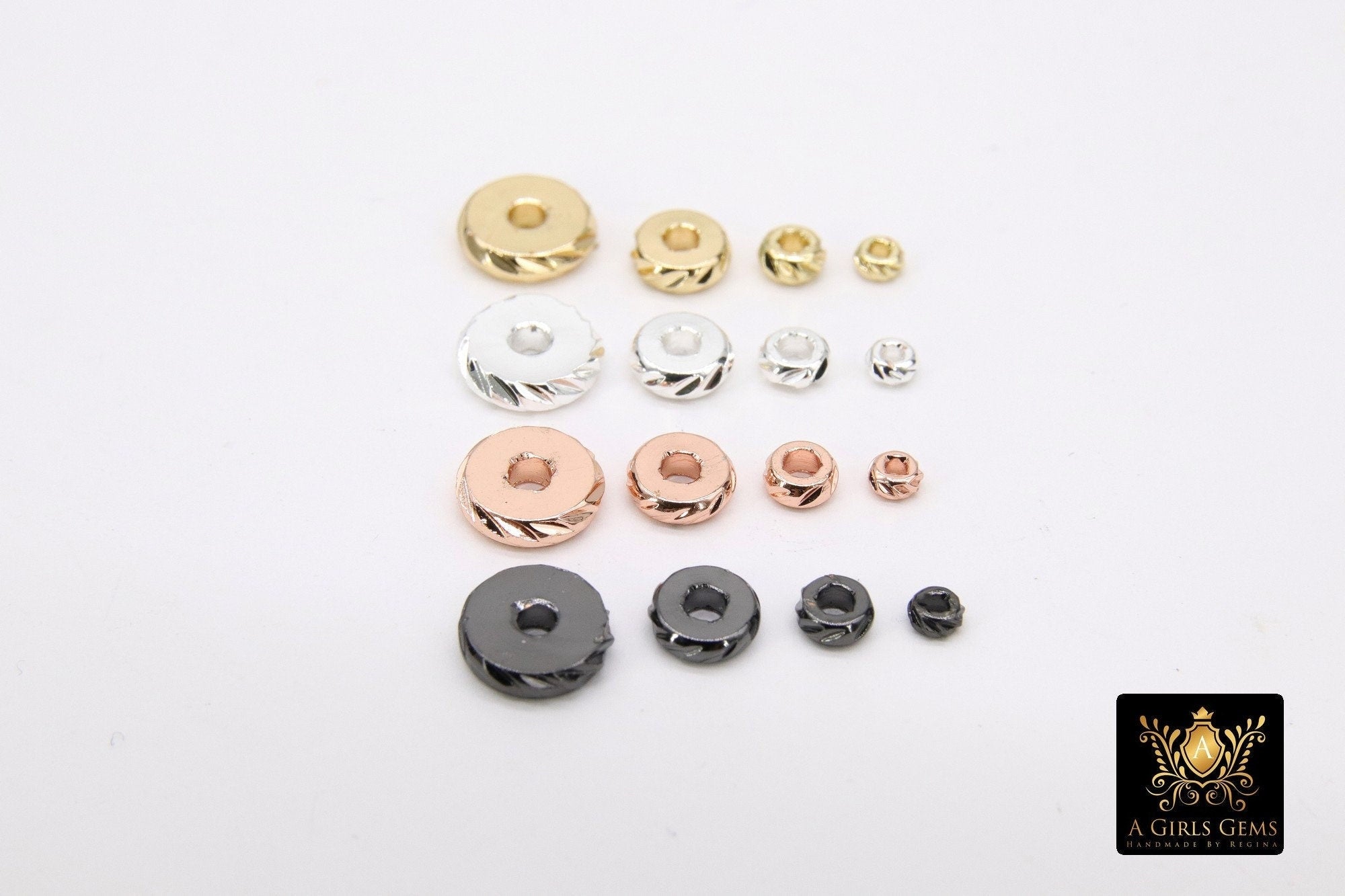 Rose Gold Silver Black Textured Rondelle Flat Metal Heishi Beads