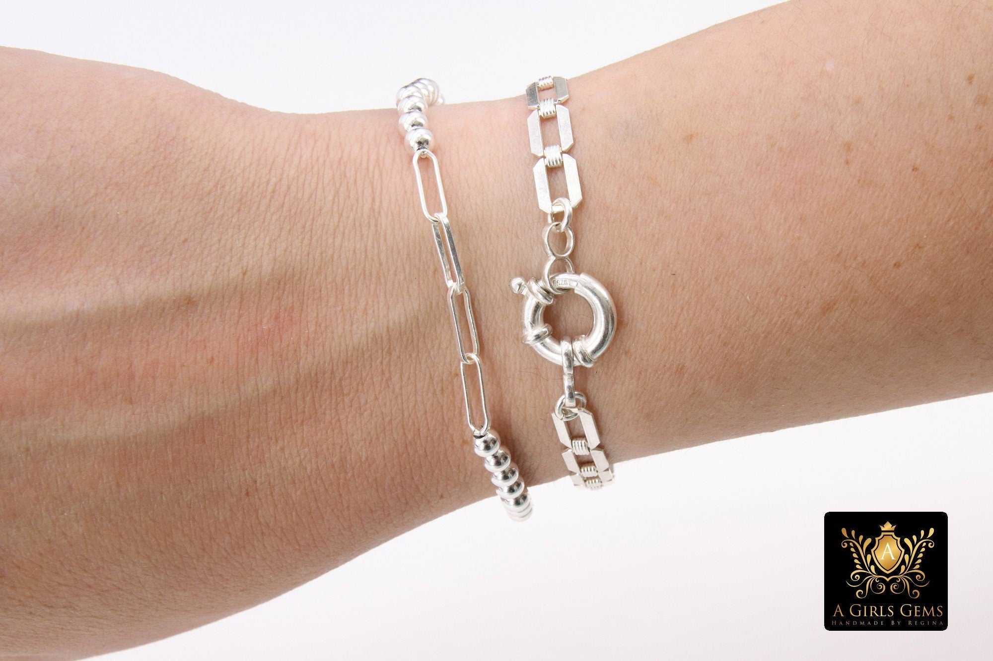 925 Sterling Silver Bracelet or Necklace, Rectangle Chunky Designer Chain #2626, Large Sailor Clasp Paperclip Choker