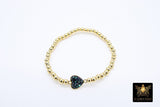 Shell Heart Beaded Bracelet, 6 mm Blue Pink Gold Stretchy Bracelet #795, White or Black Charm Bracelet