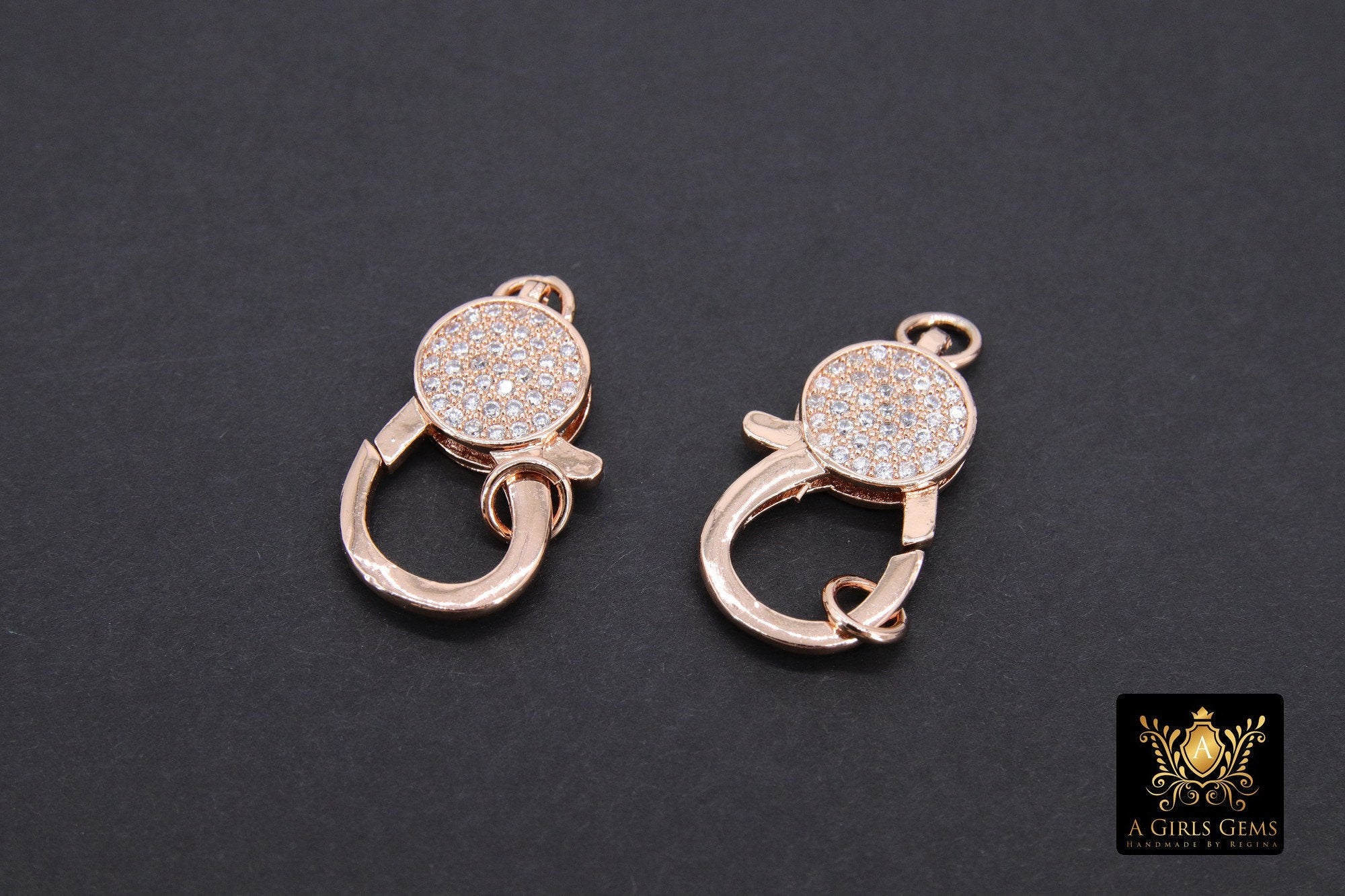 Rose Gold Clear CZ Cubic Zirconia Lobster Claw Clasp