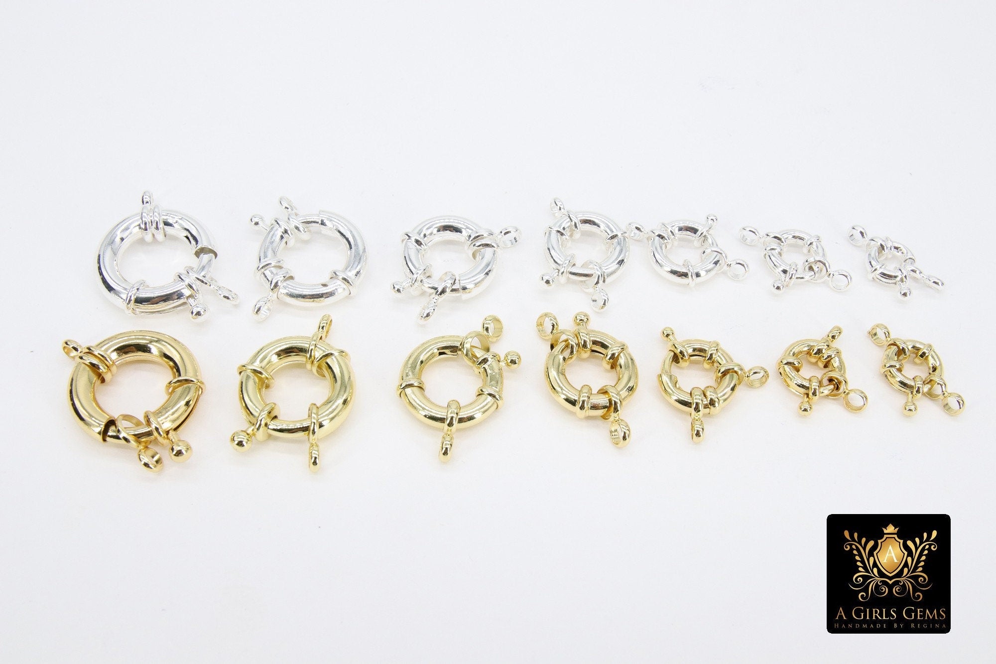 Gold Spring Ring Clasps, Bright Silver Large Clasp #3464, Large Sailor Clasp