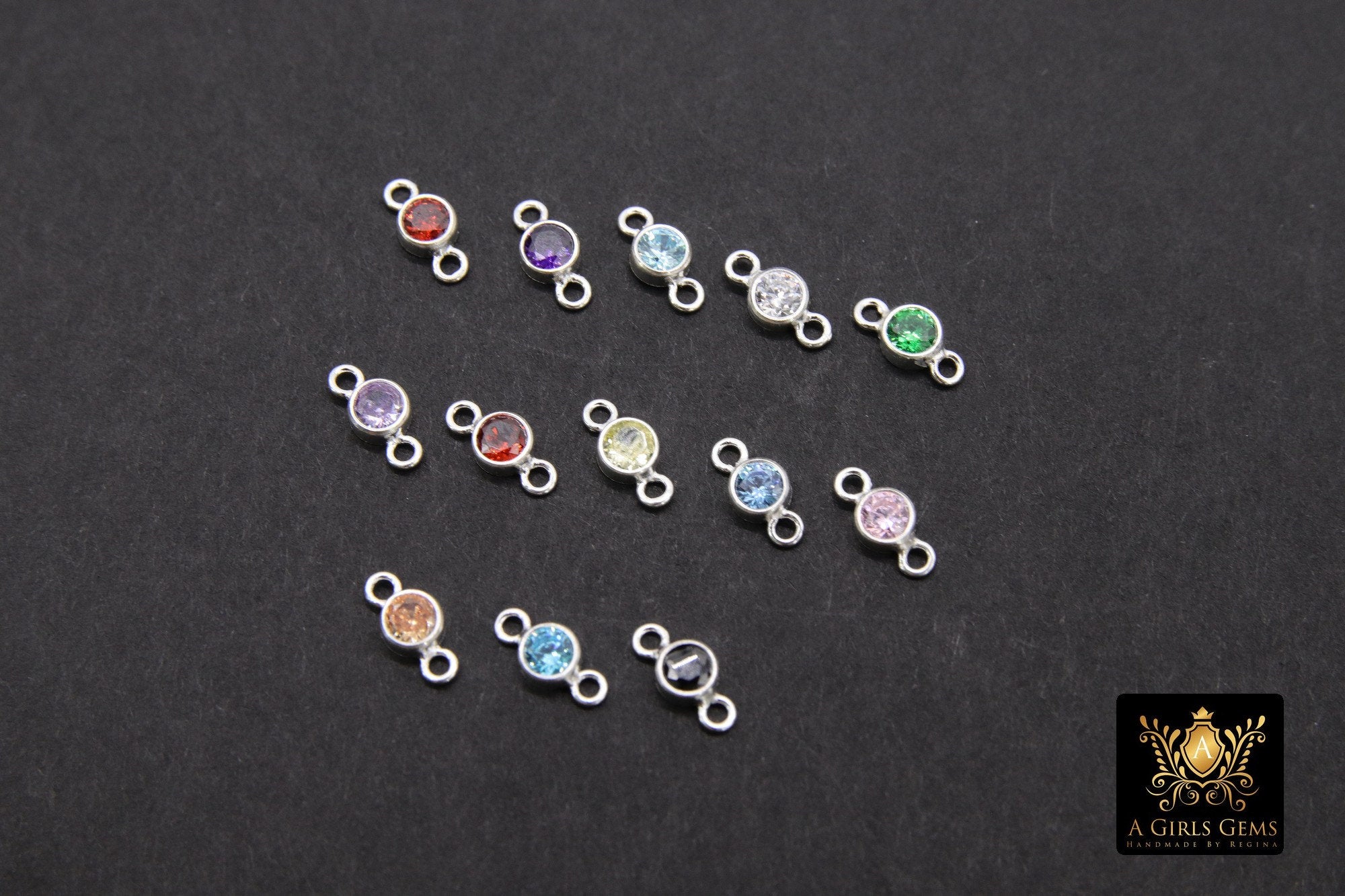 925 Sterling Silver 4 mm Birthstone Connectors, Top Quality CZ 4 mm Bezel Links #3569, Clear CZ 2 Loop Permanent Jewelry
