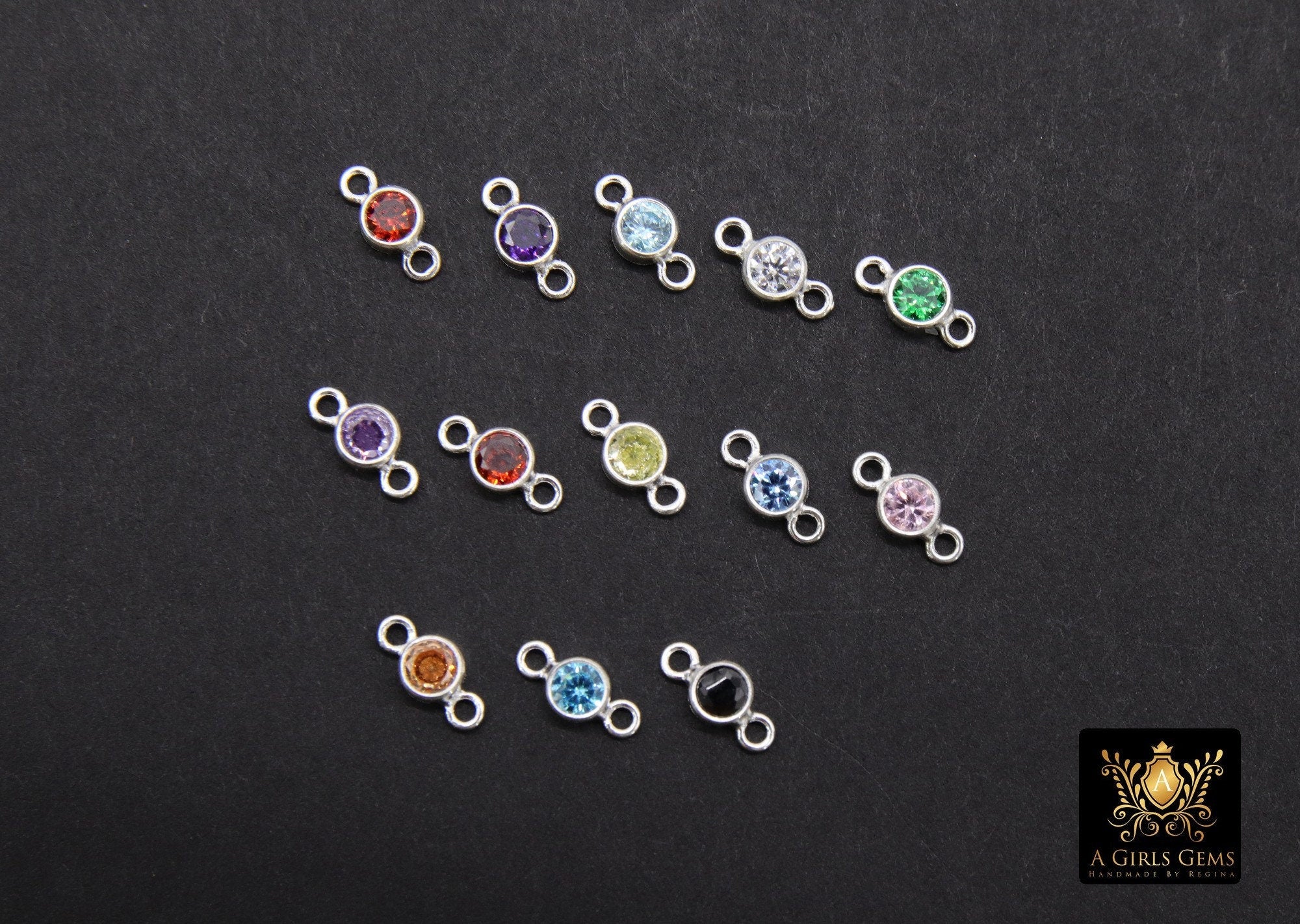 925 Sterling Silver Birthstone Connectors, Top Quality CZ 3 mm Bezel Links #3078, Black Onyx CZ Permanent Jewelry