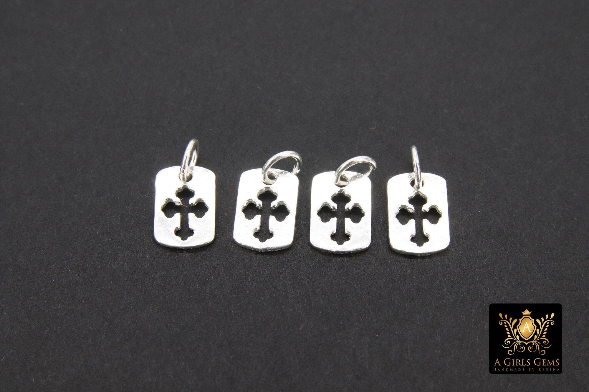 925 Sterling Silver Cross Charms, 11 mm Silver Rectangle Cut Out Cross Scapula #116, Maltese Cross Jewelry