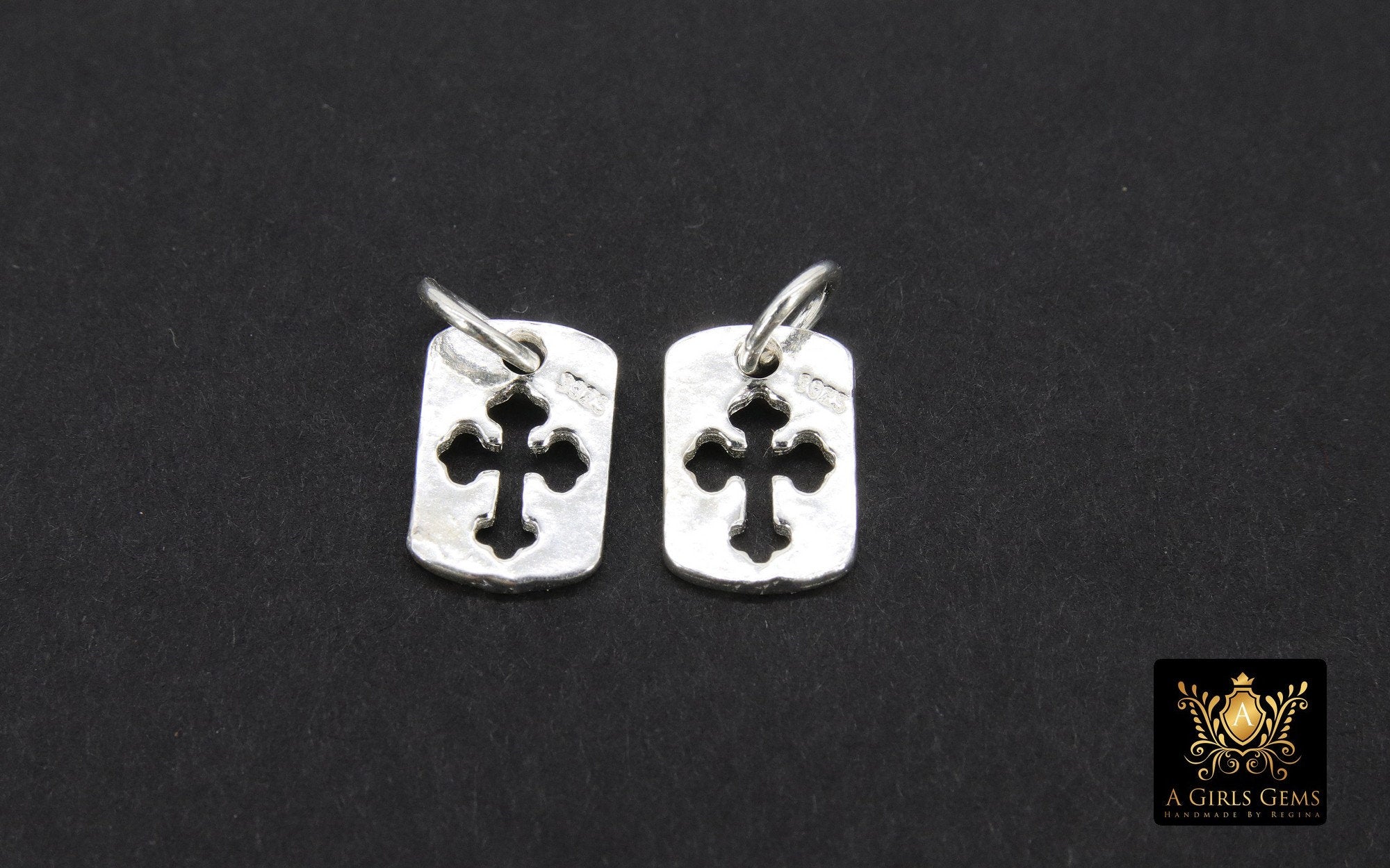 925 Sterling Silver Cross Charms, 11 mm Silver Rectangle Cut Out Cross Scapula #116, Maltese Cross Jewelry