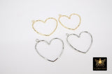 Gold Heart Hoop Ear Rings, 42 mm Silver Heart Shaped Charms #772, Textured High Quality