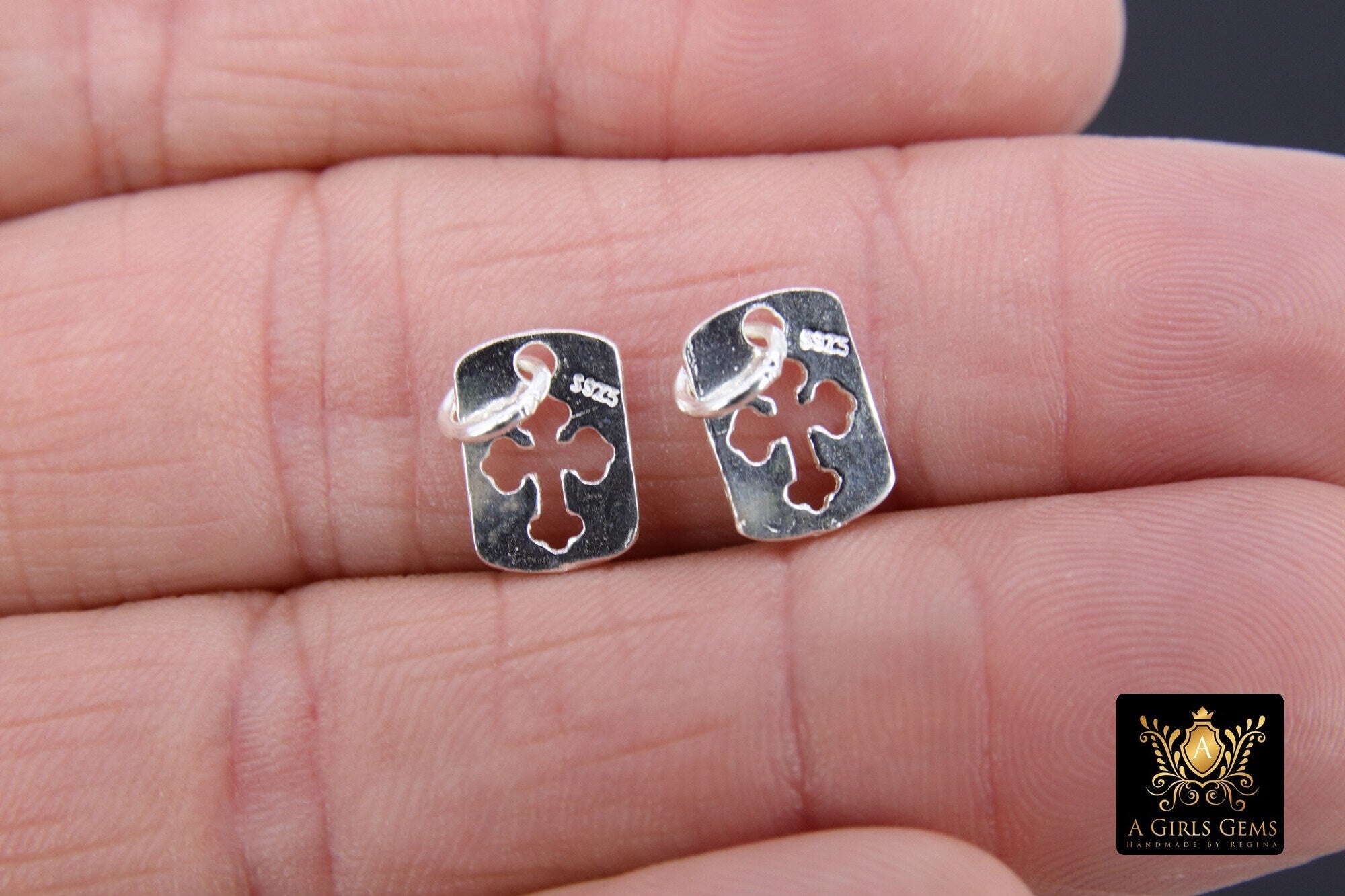 925 Sterling Silver Cross Charms, 11 mm Silver Rectangle Cut Out Cross Scapula #116, Maltese Cross Jewelry