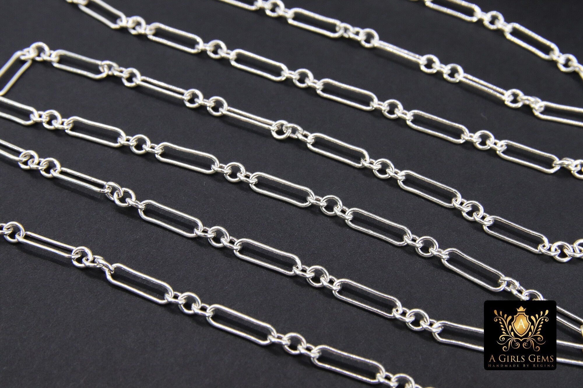 925 Sterling Silver Paperclip Chain, 11 mm Rectangle Drawn CH #807, Large Long Short Rolo Link Chain