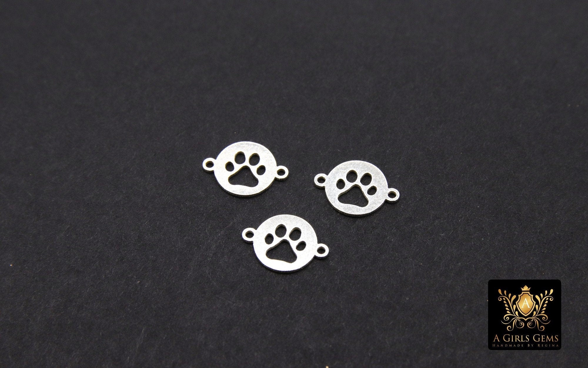 14 K Gold Filled Tiger Paw Connector, 7 mm Round 925 Sterling Silver Animal Charm #3504, Permanent Jewelry Dog Paw Links