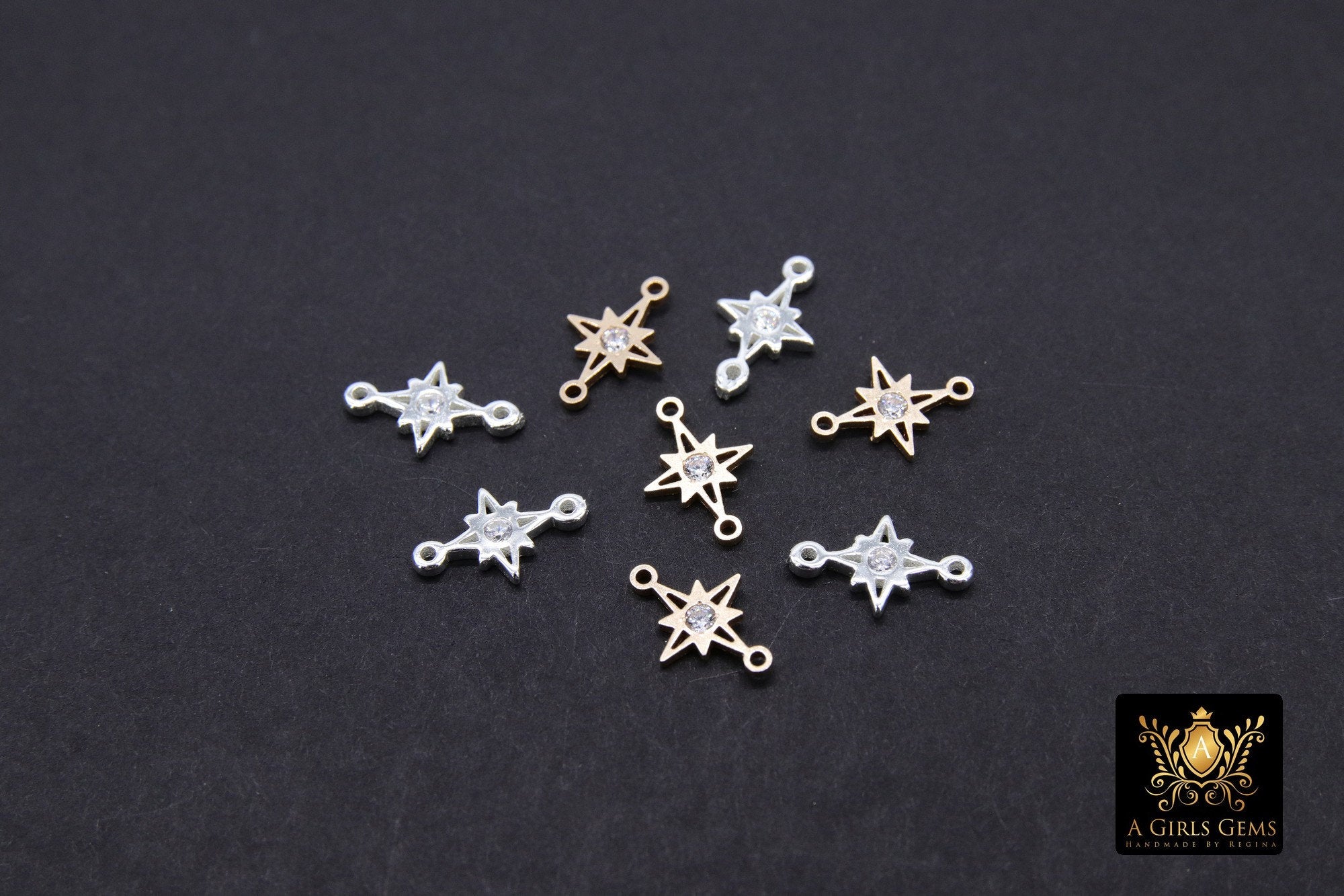 14 K Gold Filled CZ Star Connectors, 6 mm CZ 925 Sterling Silver Links #3500, Starburst Permanent Jewelry
