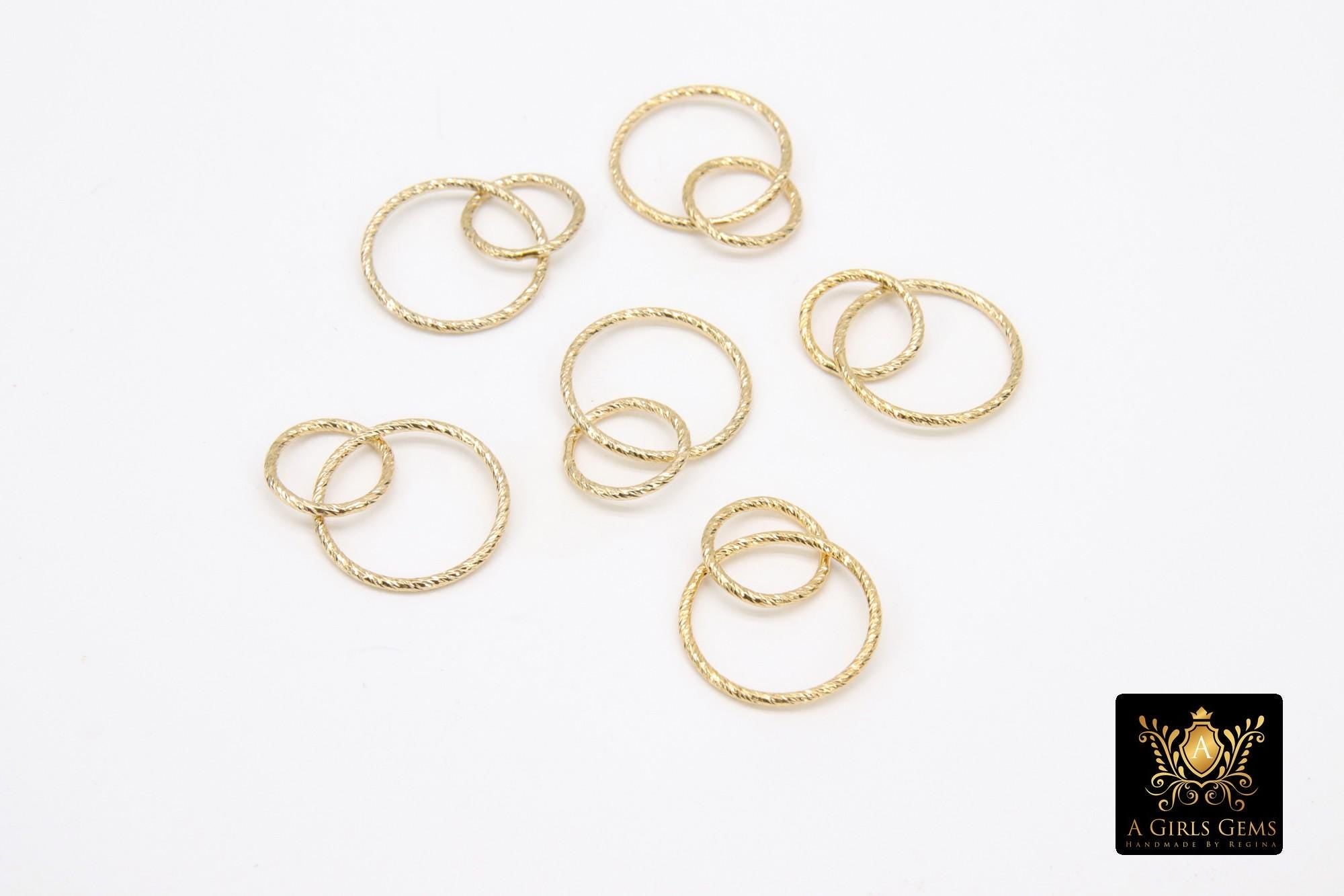 14 K Gold Filled Two Circle Links, 10 and 15 mm 925 Sterling Silver Hammered Interlocking Ring #2551, Textured Double Infinity Soldered Ring
