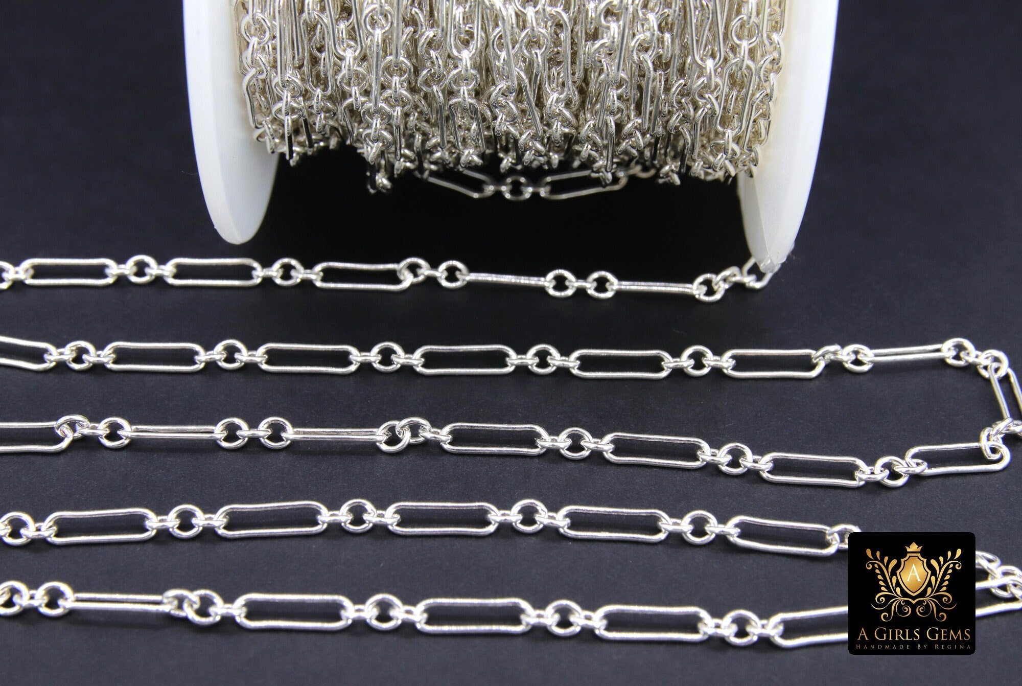 925 Sterling Silver Paperclip Chain, 11 mm Rectangle Drawn CH #807, Large Long Short Rolo Link Chain