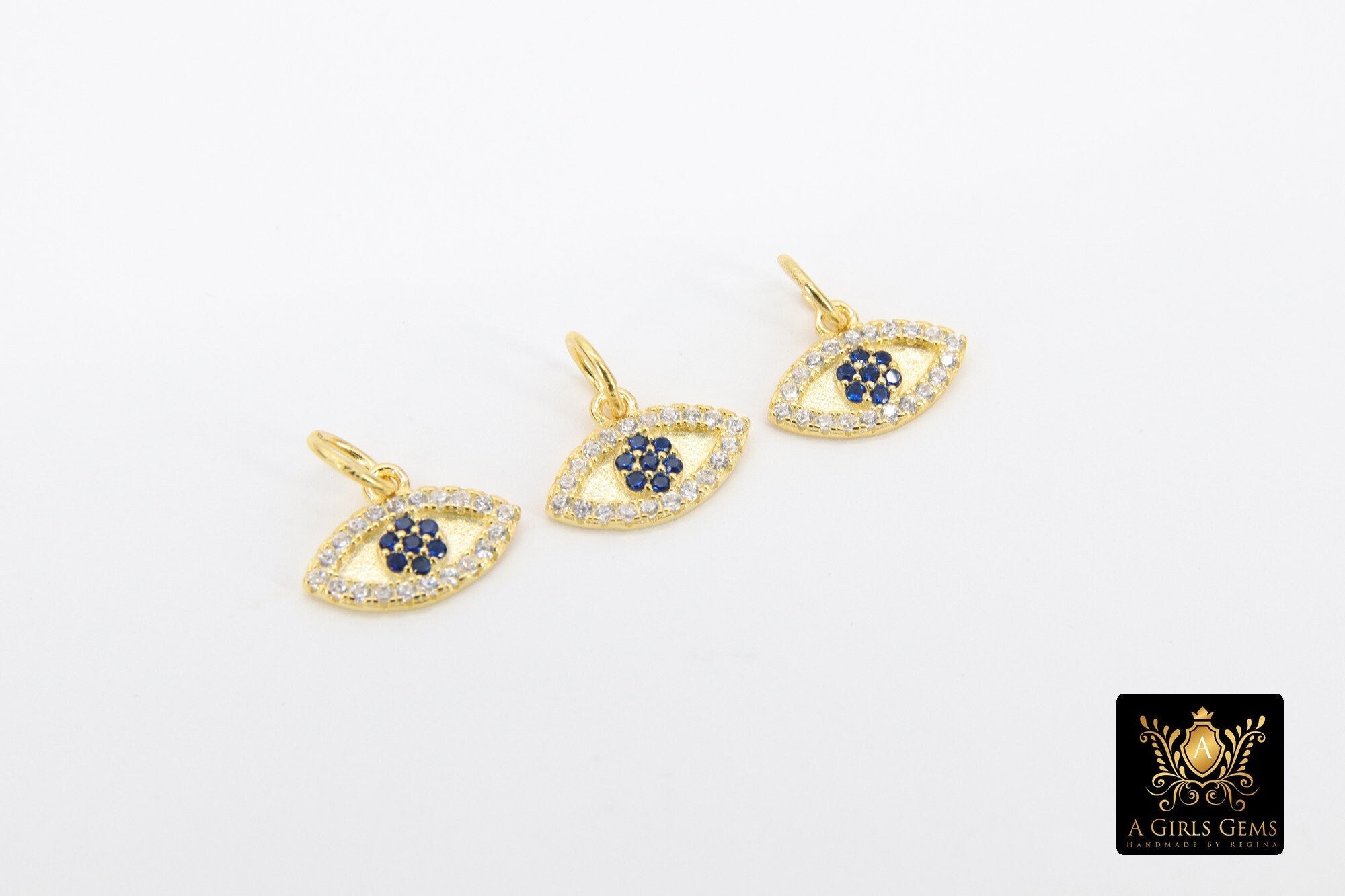 925 Sterling Silver Evil Eye Charms, Gold CZ Micro Pave Blue Evil Eyes Charms #3509, Tiny Minimalist Jewelry Charm