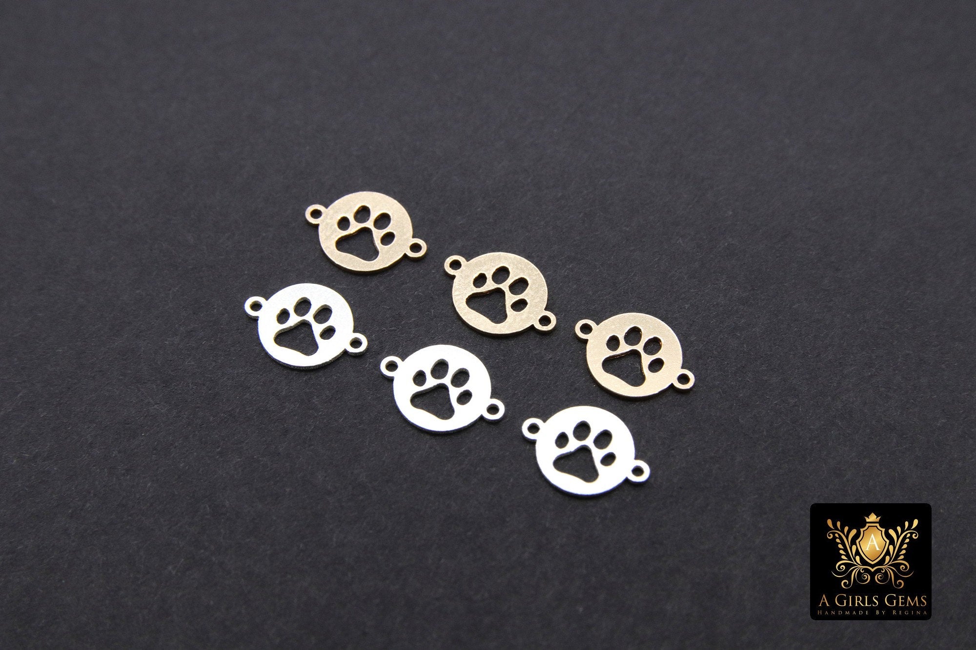 14 K Gold Filled Tiger Paw Connector, 7 mm Round 925 Sterling Silver Animal Charm #3504, Permanent Jewelry Dog Paw Links