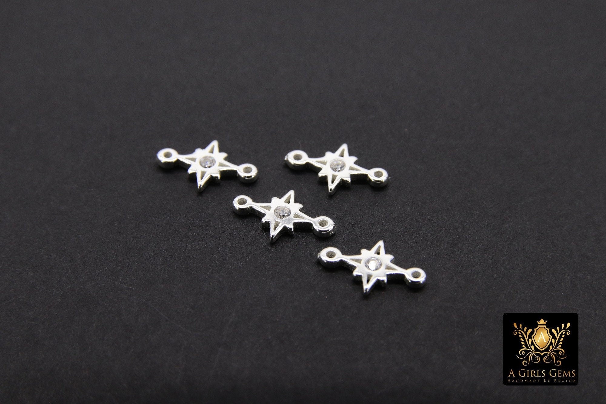 14 K Gold Filled CZ Star Connectors, 6 mm CZ 925 Sterling Silver Links #3500, Starburst Permanent Jewelry