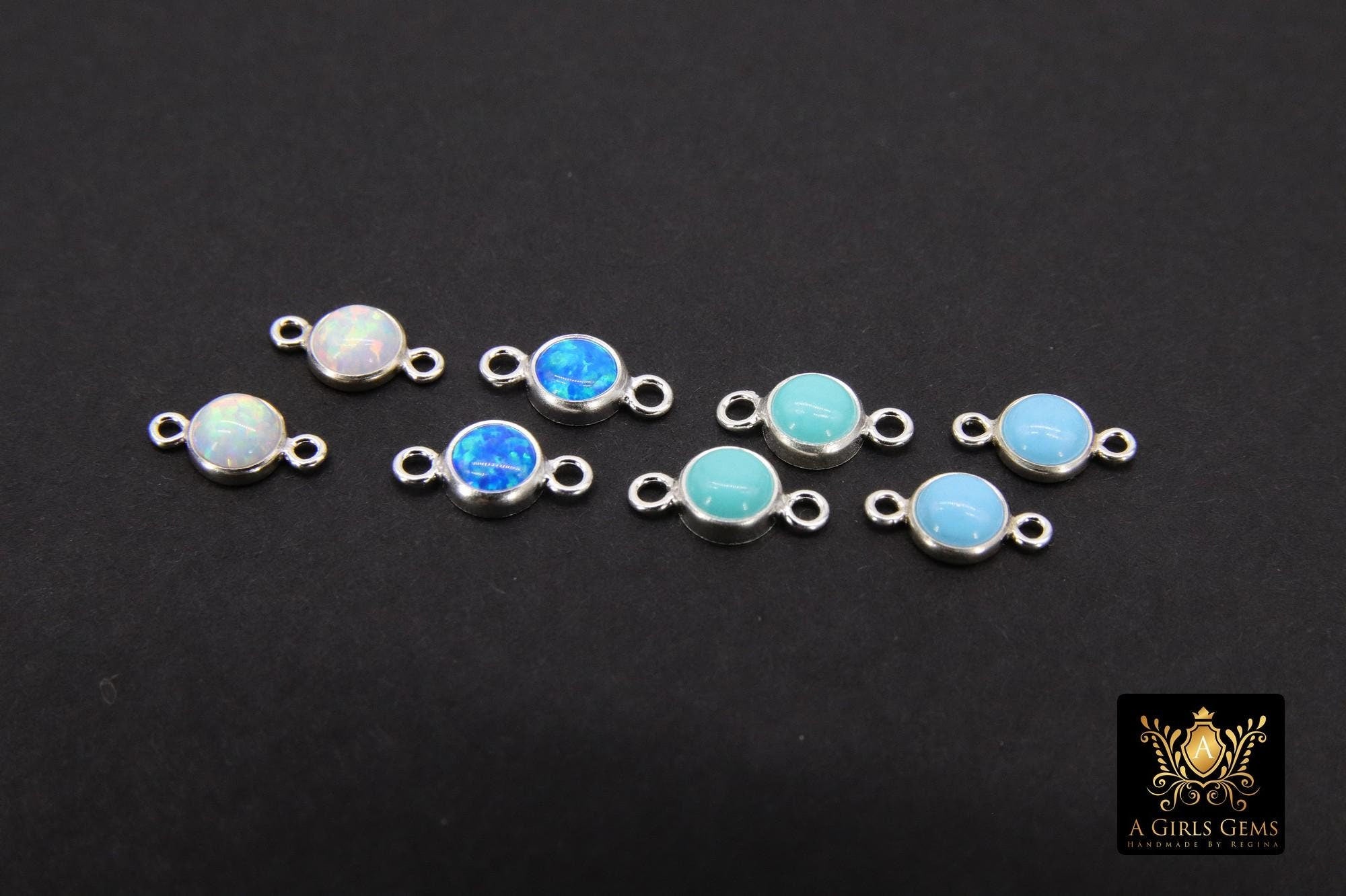 925 Sterling Silver White Blue Opal Connectors 2 Loops