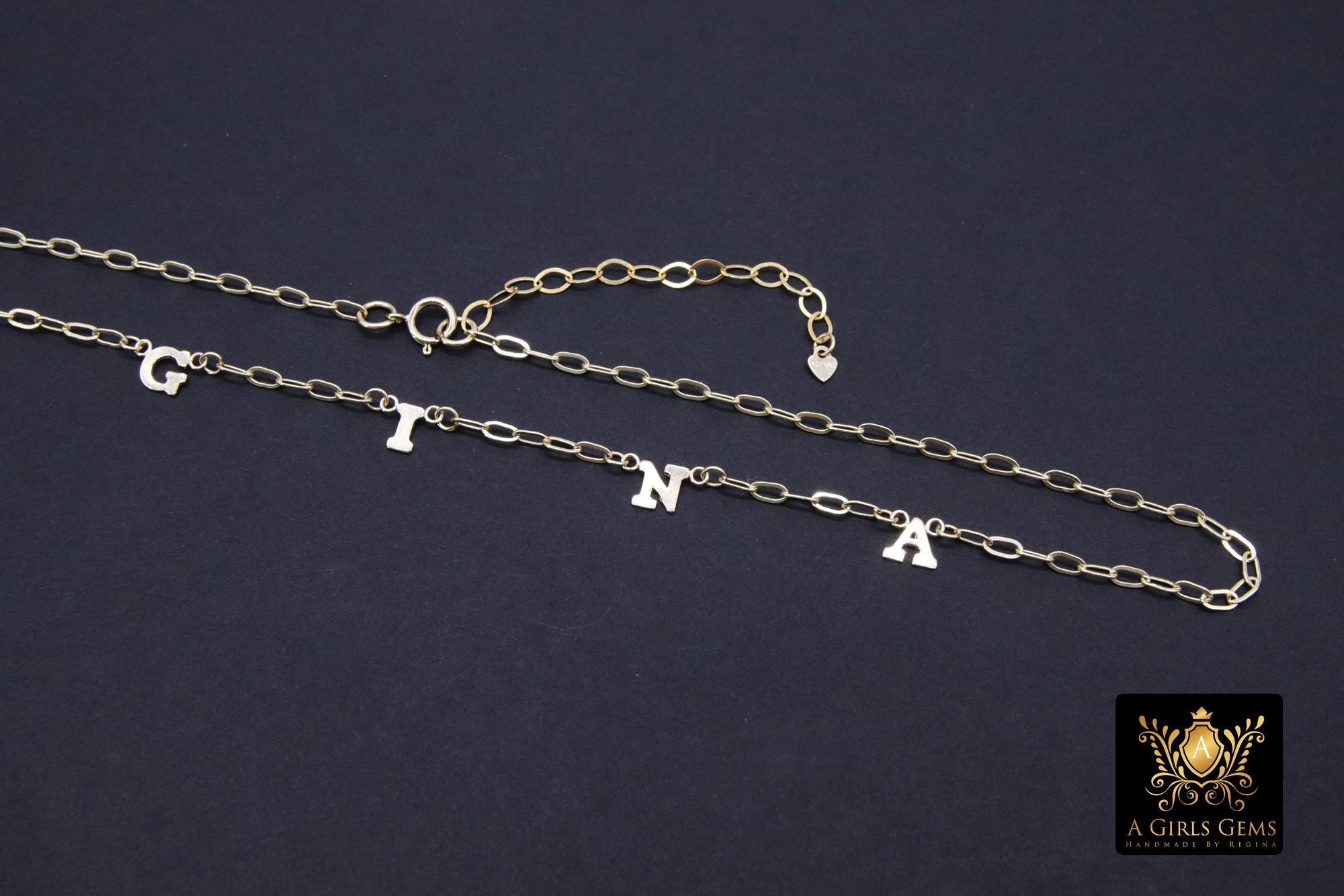14 K Gold Initial Paperclip Chain Necklace, Gold Filled Spaced Letter Necklace, Initial Custom Name Choker