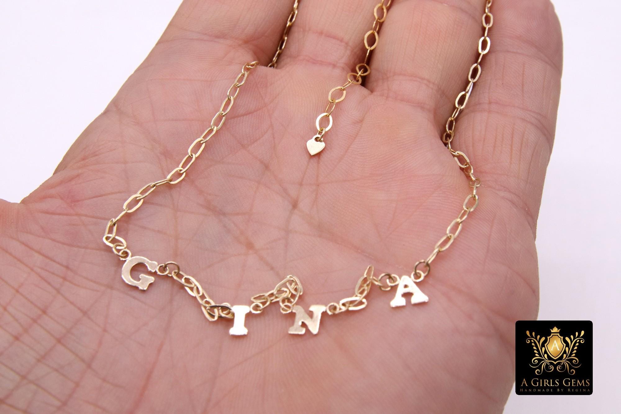 14 K Gold Initial Paperclip Chain Necklace, Gold Filled Spaced Letter Necklace, Initial Custom Name Choker