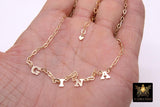 14 K Gold Initial Paperclip Chain Necklace, Gold Filled Spaced Letter Necklace, Initial Custom Name Choker