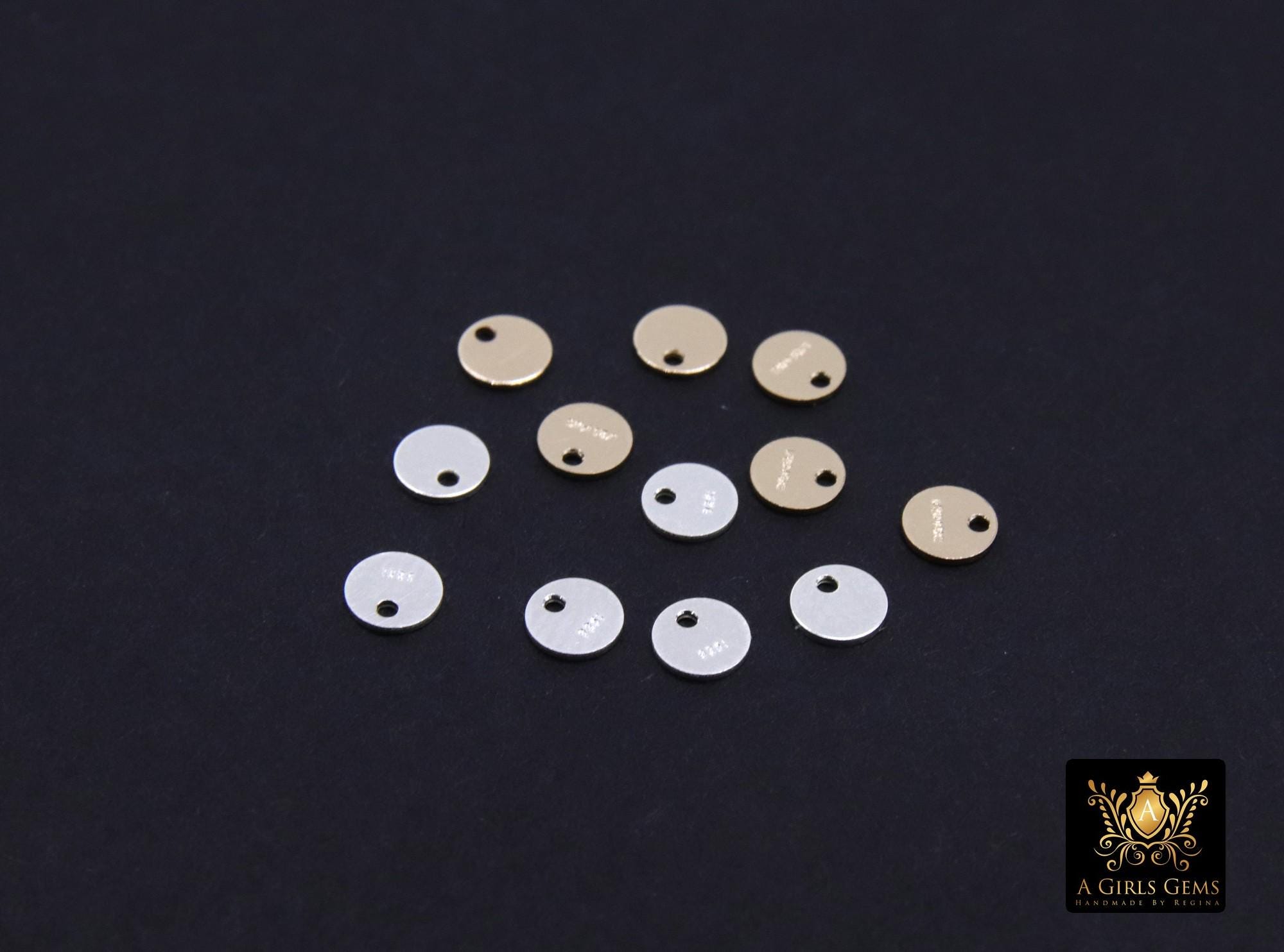 14 K Gold Filled Round Disc Charms, 925 Sterling Silver 4 mm Quality Tags #515, Stamped Jewelry Findings