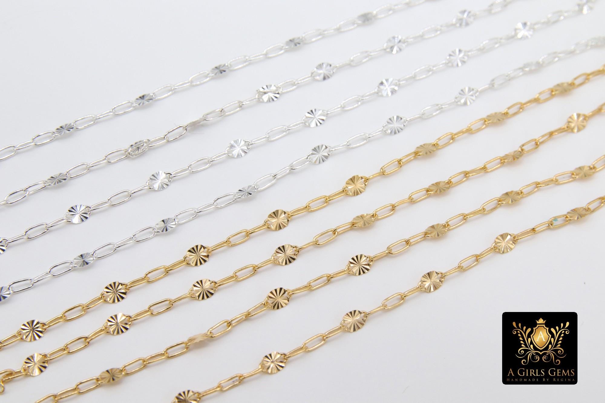 14 K Gold Filled Sequin Chain, 3.7 mm Paperclip 925 Sterling Silver Bar CH# 902, Unfinished Starburst Box Chain CH# 810