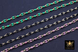 14 K Gold Filled Paperclip Enamel Chain, 5.6 mm Green Rectangle Chains CH# 784, Pink Or Black By The Foot