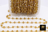 Champagne Crystal Beaded Rosary Chain, 6 mm Gold Wire Wrapped Chains CH #359, By the Foot