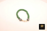 Soccer Mom Heishi Beaded Bracelet, 6 mm Green White Navy Gold Stretchy Bracelet, Flat Heishi Team Spirit Clay Beaded Bangles