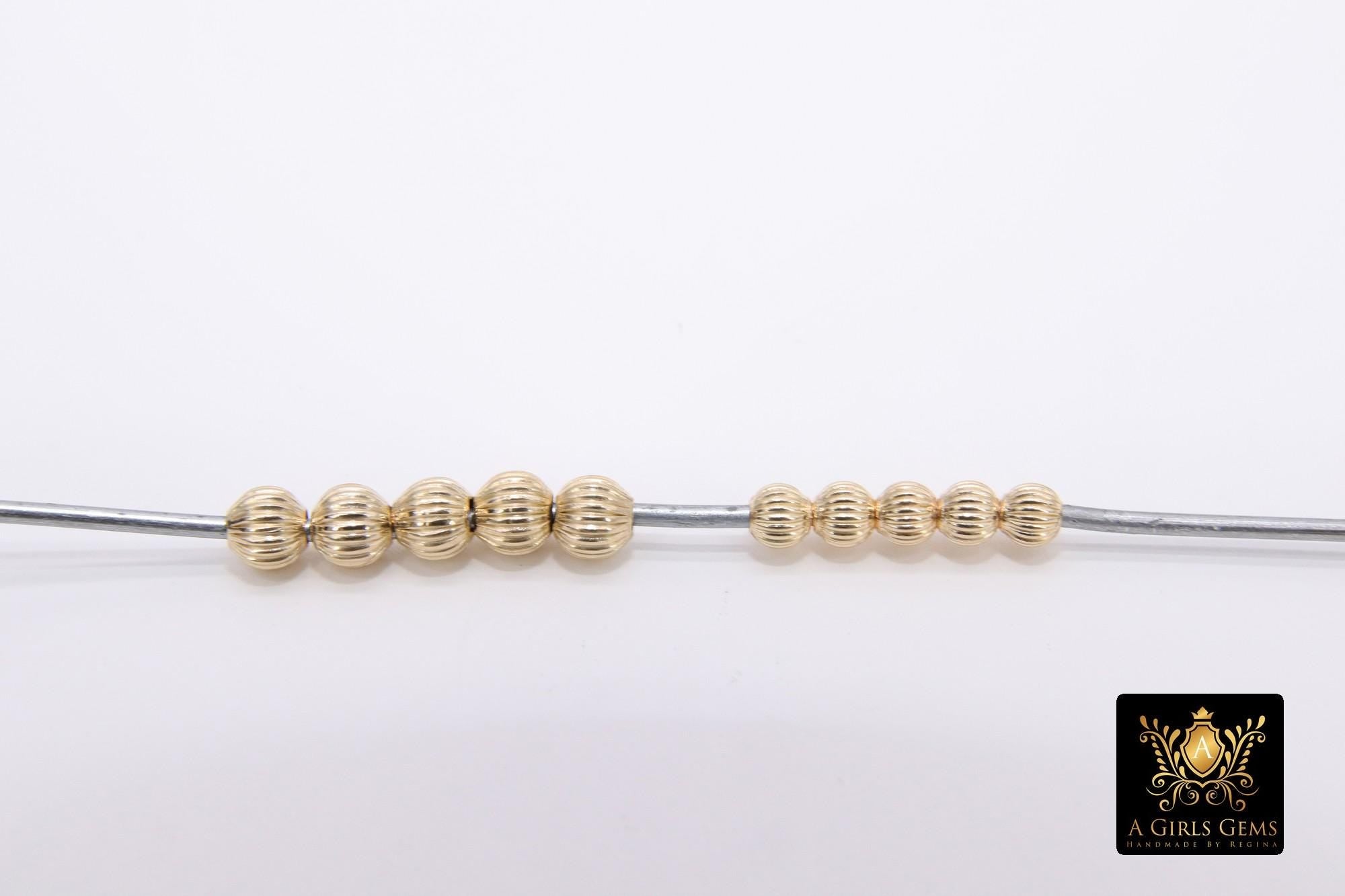 Genuine 14 K Gold Filled Beads, Corrugated Ribbed Seamless Gold Round Beads #760, High Quality 3 mm or 4 mm