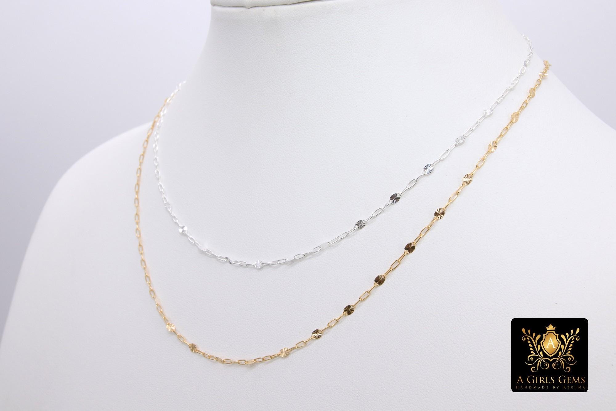 925 Sterling Silver Sequin Necklace, 14 K Gold Filled Starburst Paperclip Chain Choker #2626, Handmade Everyday Jewelry Necklace