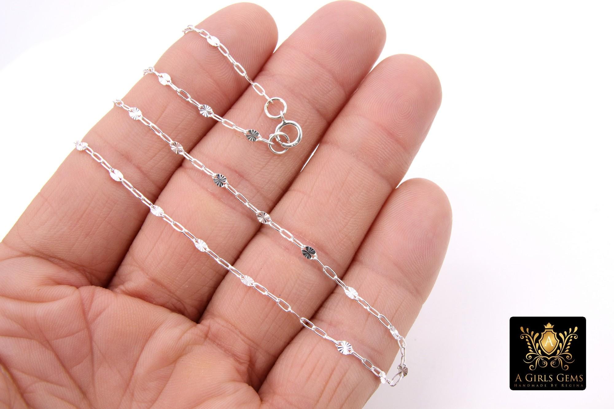 925 Sterling Silver Sequin Necklace, 14 K Gold Filled Starburst Paperclip Chain Choker #2626, Handmade Everyday Jewelry Necklace