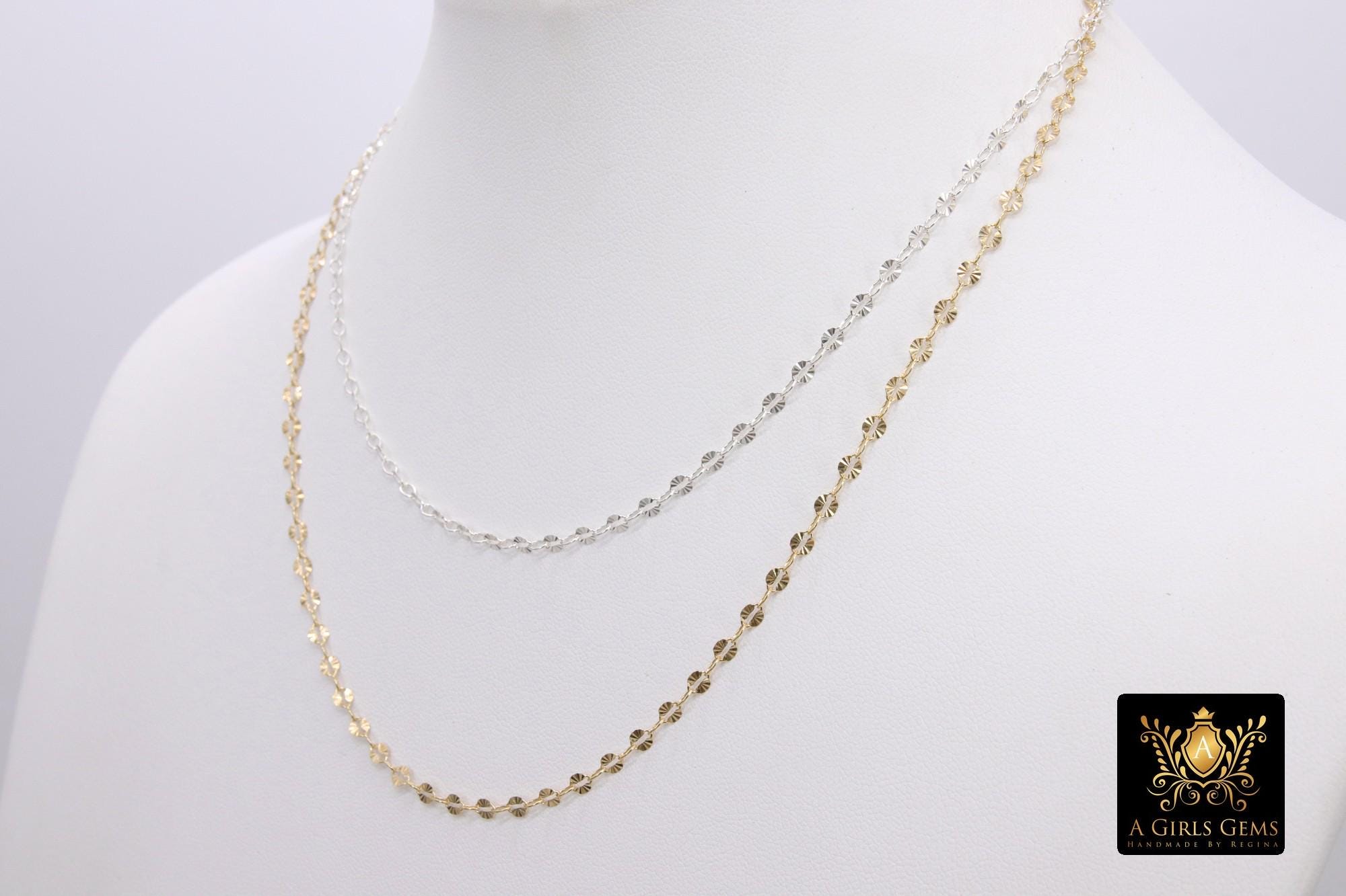 925 Sterling Silver Sequin Necklace, 14 K Gold Filled Starburst Paperclip Chain Choker, Handmade Everyday Jewelry Necklace