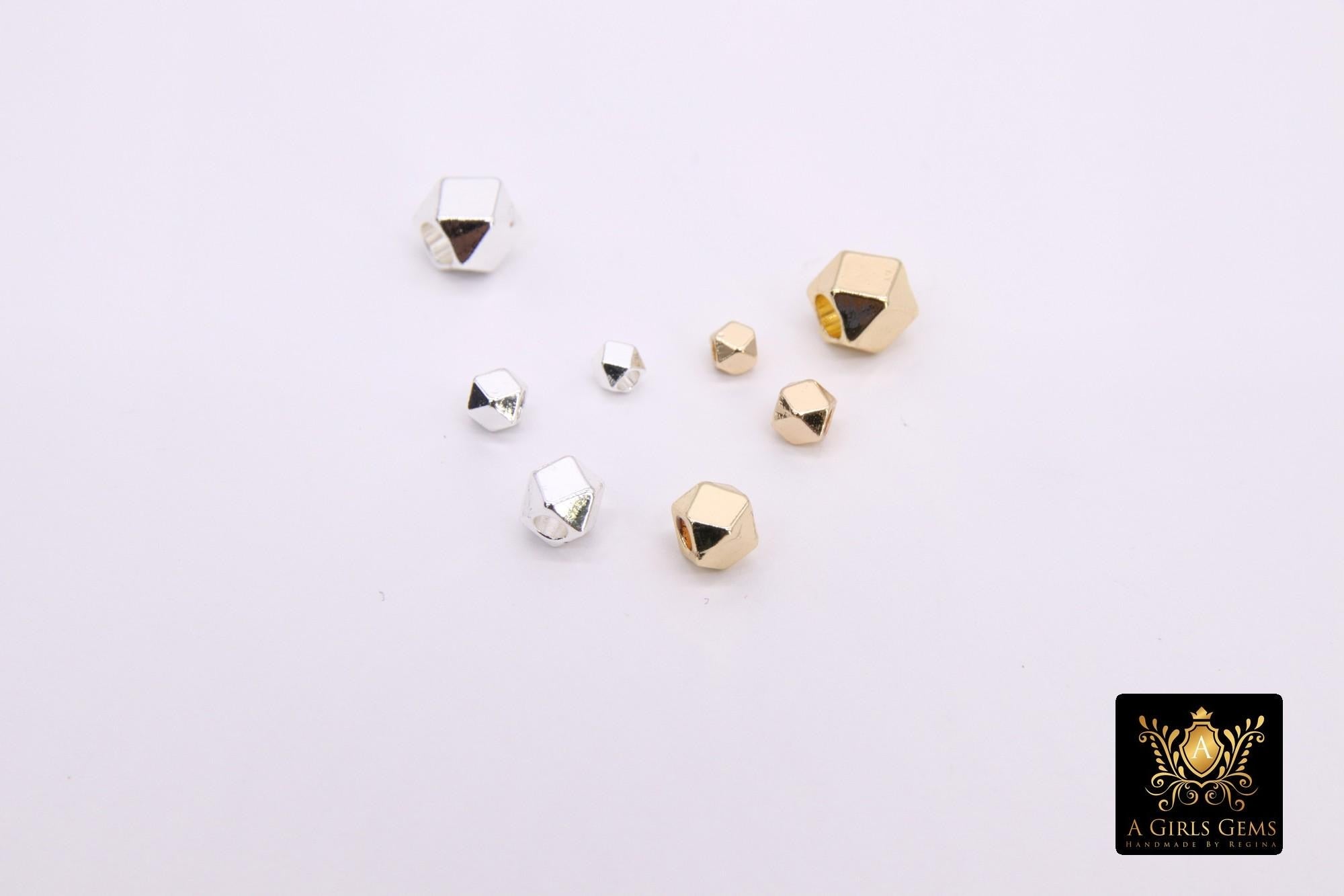 Smooth Hexagon Spacer Gold Metal Faceted Bead, 20 pcs Bright Silver Round Polygon Bead AG# 670, 2.5 mm 3 mm 4 mm 5 mm