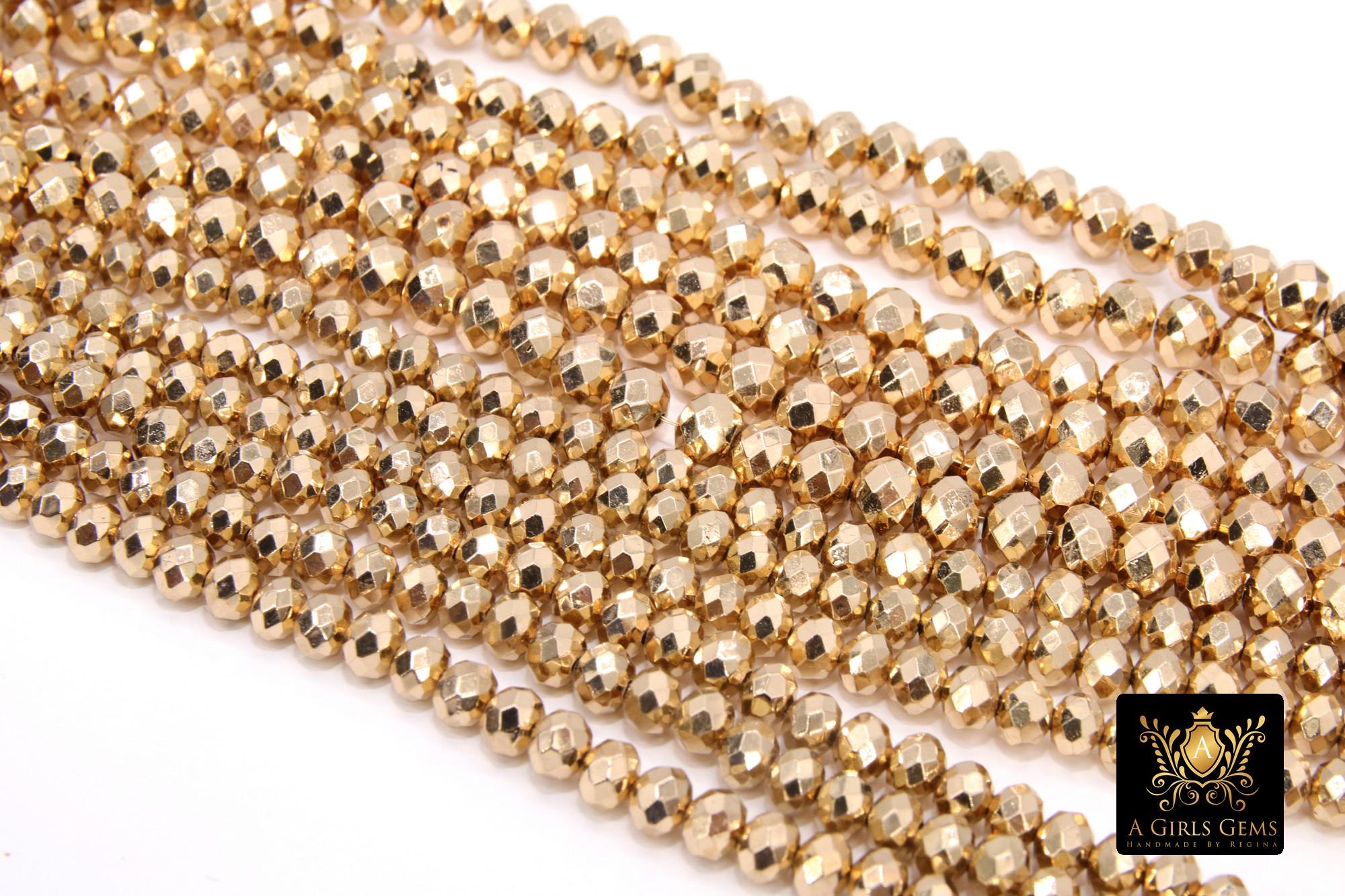 Gold Rondelle Crystal Beads, Faceted 14 K Gold Color Jewelry Beads BS# 124, sizes 4 x 6 mm or 6 x 8 mm