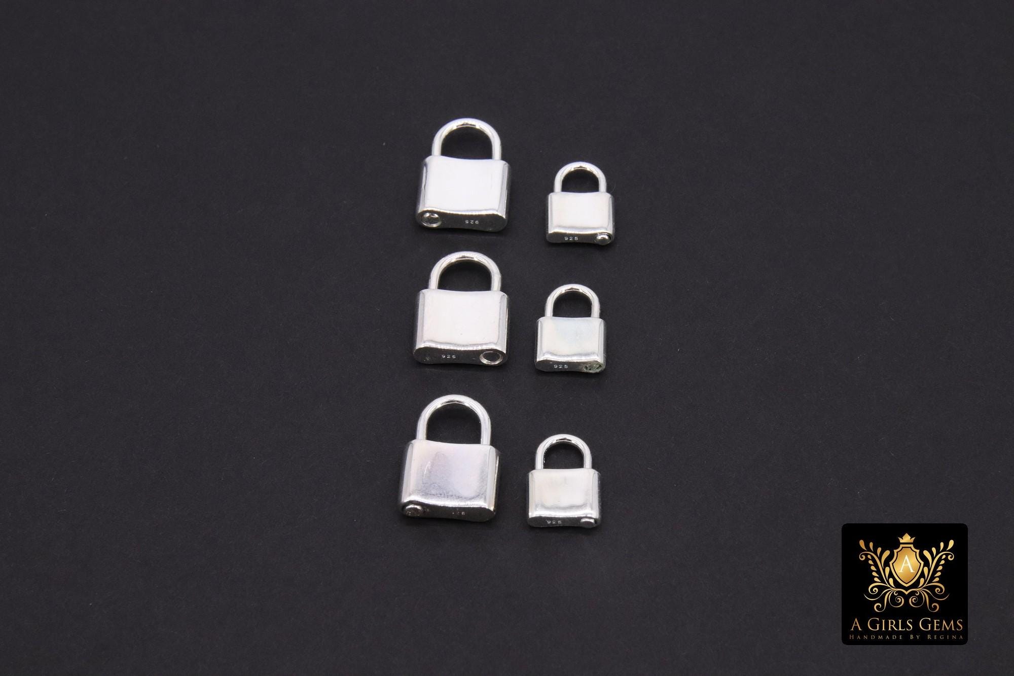 Silver Pad Lock Clasp, Solid 925 Sterling Silver Lock Key Clasp #666, 12 x 16 mm Stamped 925