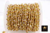 Champagne Crystal Beaded Rosary Chain, 6 mm Gold Wire Wrapped Chains CH #359, By the Foot