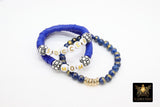 Heishi Beaded Bracelet, Blue Gray White Gold Stretchy Bracelet, Soccer Football Team