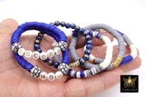 Heishi Beaded Bracelet, Blue Gray White Gold Stretchy Bracelet, Soccer Football Team