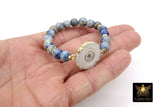 White Druzy Beaded Bracelet, 8 mm Blue Druzy Gold Stretchy Bracelet, Rondelle Heishi Gold Charm Bracelet