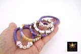 LSU Heishi Beaded Baseball Bracelet, 6 mm Purple White Gold Stretchy Bracelet, Letter Name Heishi Tigers Mom