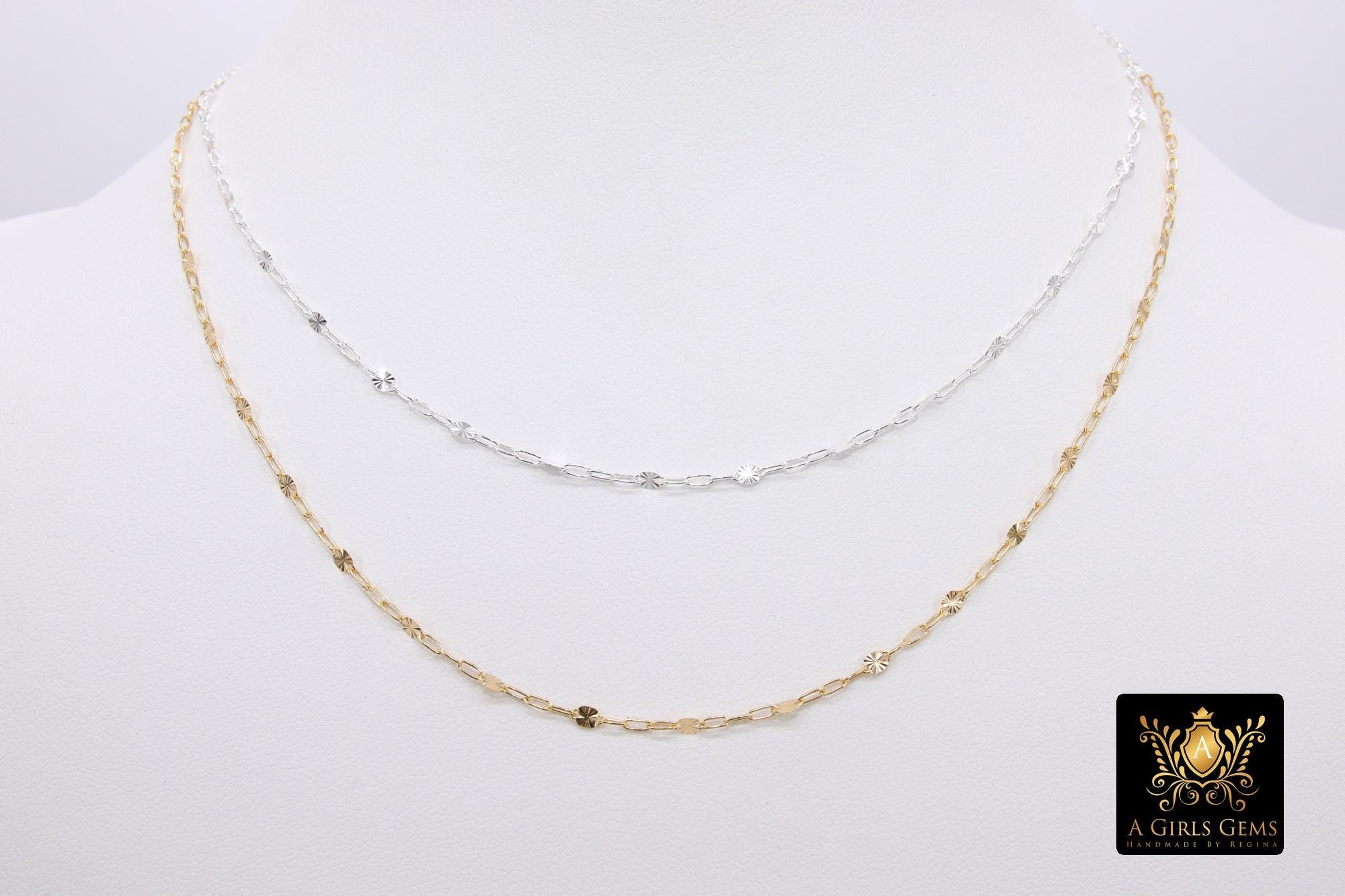 925 Sterling Silver Sequin Necklace, 14 K Gold Filled Starburst Paperclip Chain Choker #2626, Handmade Everyday Jewelry Necklace