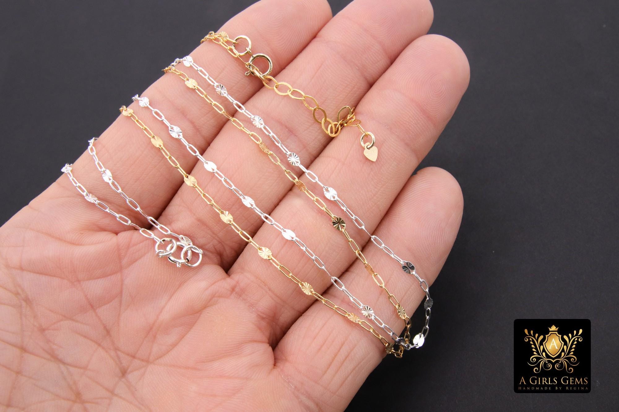 925 Sterling Silver Sequin Necklace, 14 K Gold Filled Starburst Paperclip Chain Choker #2626, Handmade Everyday Jewelry Necklace