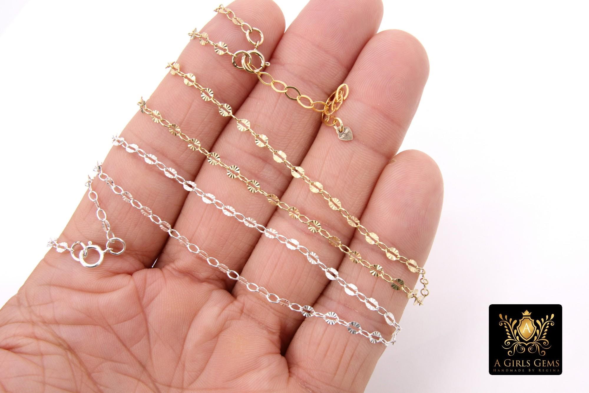 925 Sterling Silver Sequin Necklace, 14 K Gold Filled Starburst Paperclip Chain Choker, Handmade Everyday Jewelry Necklace