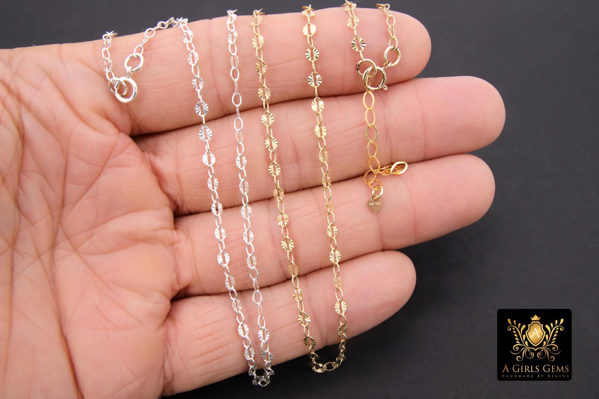 925 Sterling Silver Sequin Necklace, 14 K Gold Filled Starburst Paperclip Chain Choker, Handmade Everyday Jewelry Necklace