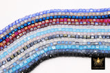 Crystal Cube Bead Strands, 4 mm Square Blue Red Beads BS #330, 4 mm Blue AB Crystals